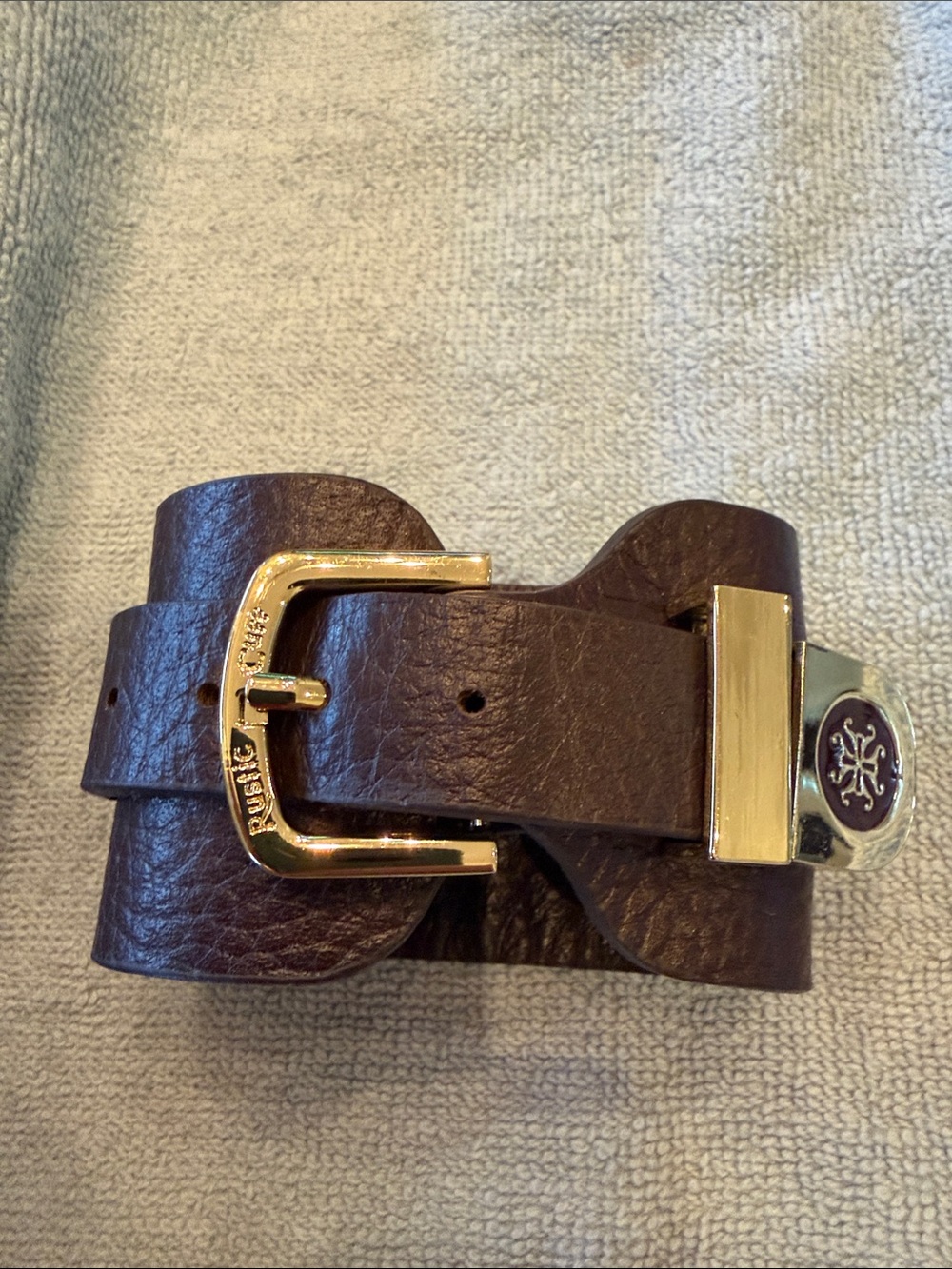 Rustic Cuff Dark Brown Leather Cuff Bracelet with Gold Buckle